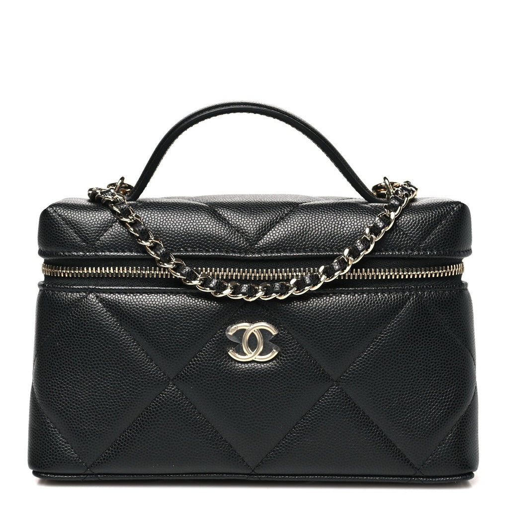 Caviar Quilted Top Handle Slim Vanity With Chain Black