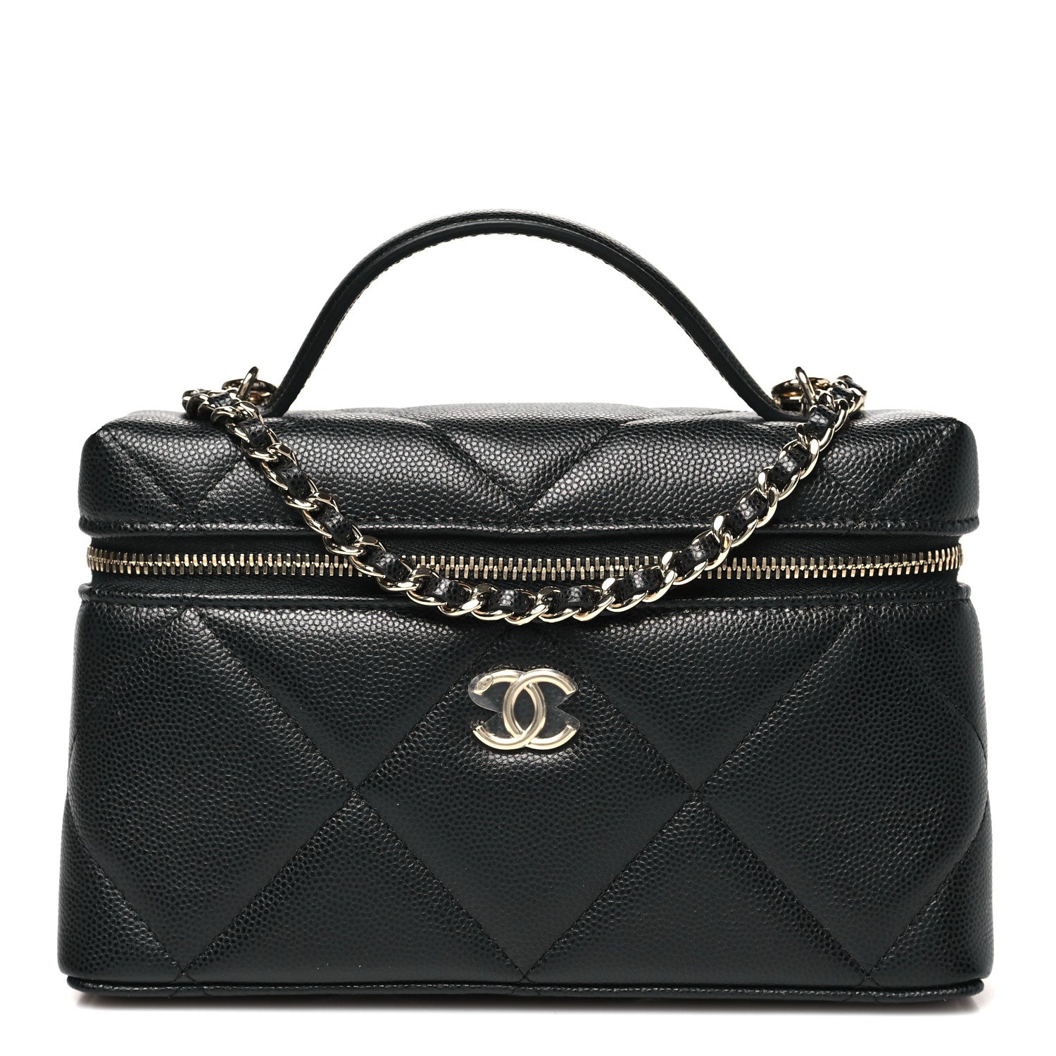 Caviar Quilted Top Handle Slim Vanity With Chain Black