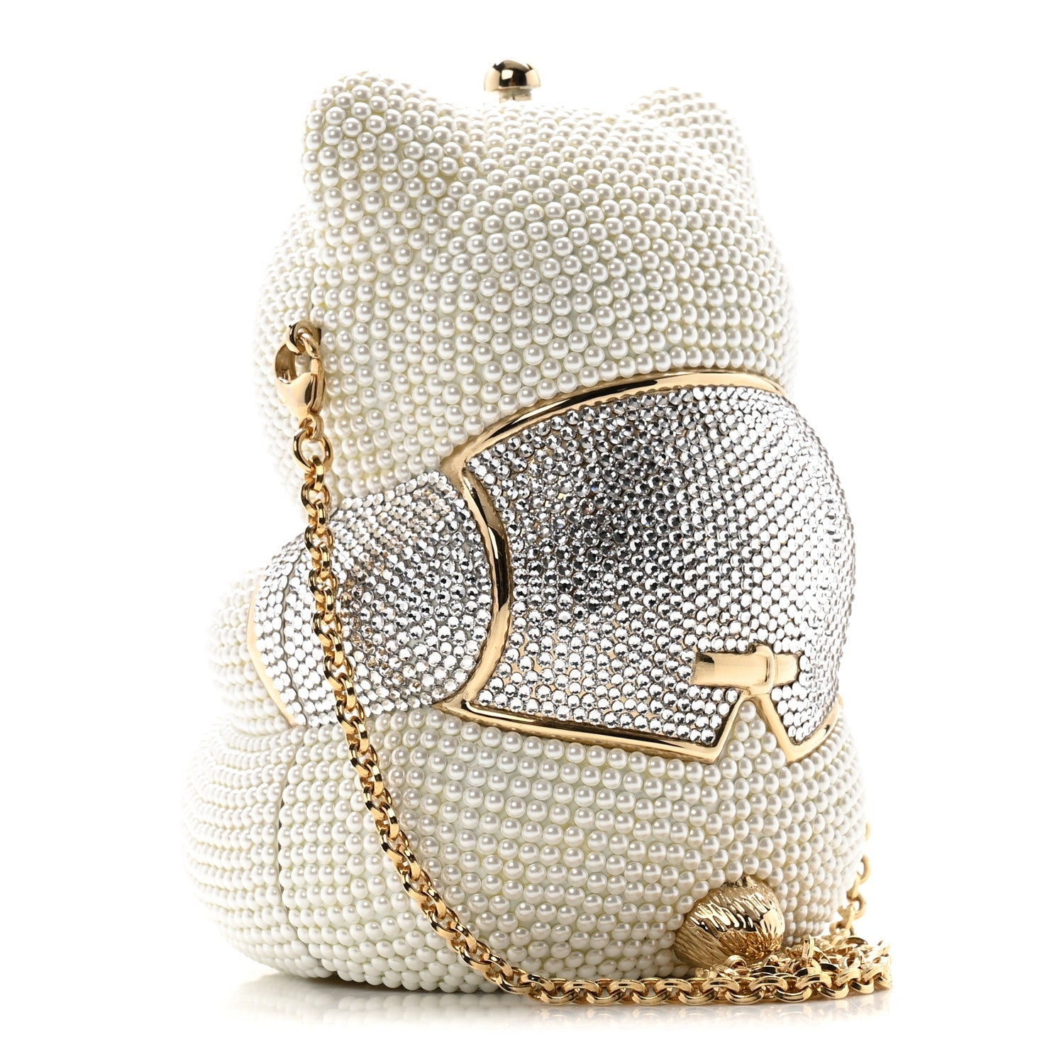 Pearl Crystal Sweetheart Bear Minaudiere Clutch White