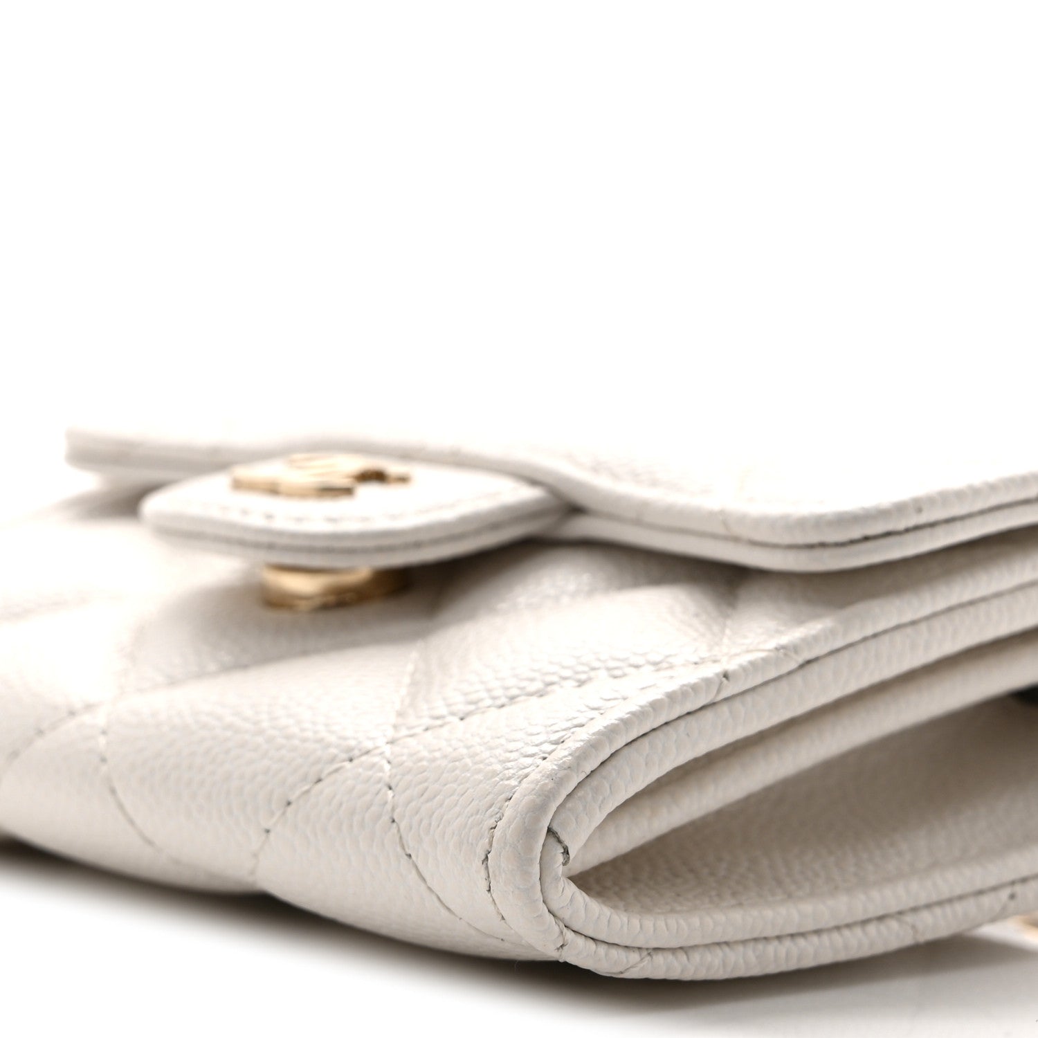 Caviar Quilted Flap  Holder On Chain White