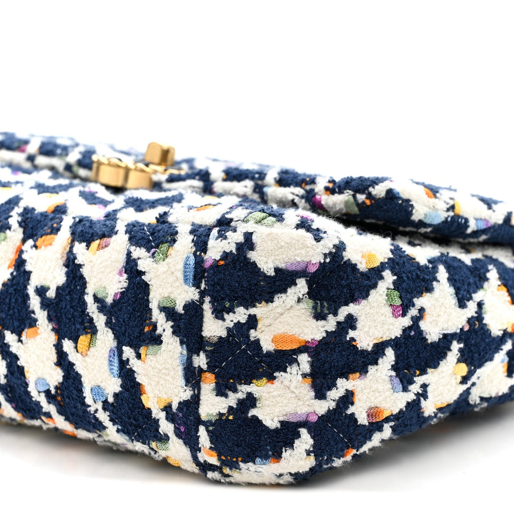 Tweed Quilted Medium Chanel 19 Flap Ecru Navy Blue Multicolor