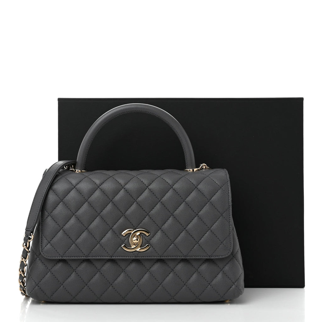 Caviar Quilted Small Coco Handle Flap Dark Grey