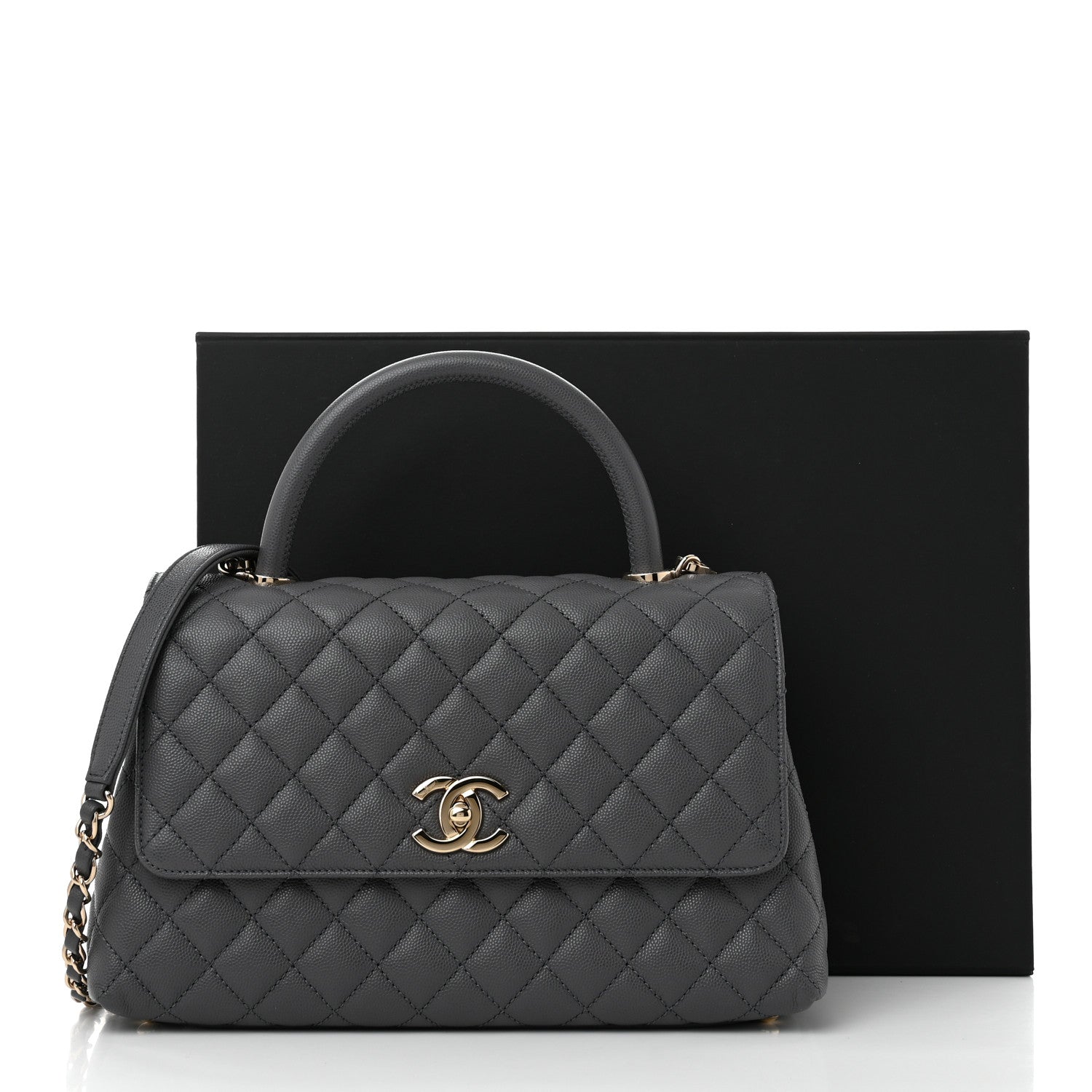 Caviar Quilted Small Coco Handle Flap Dark Grey