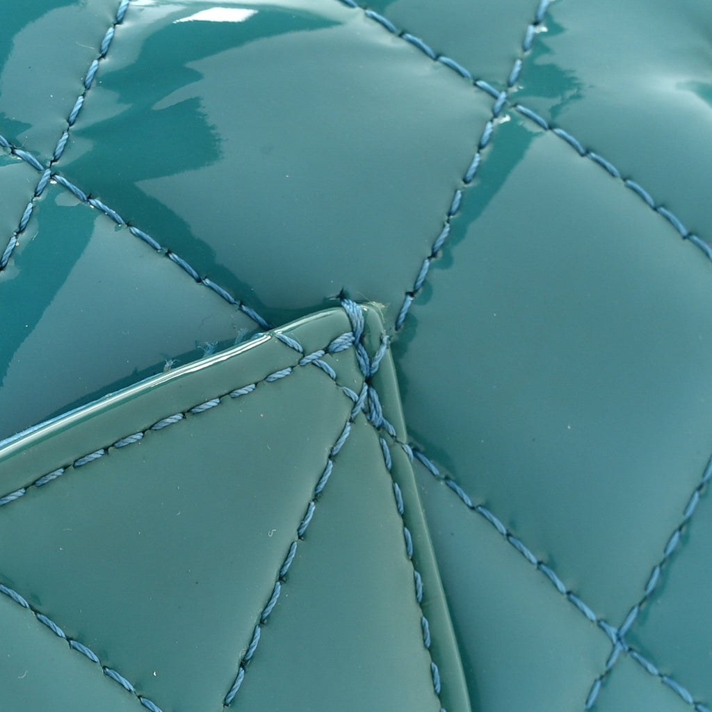 Patent Quilted Medium Double Flap Turquoise