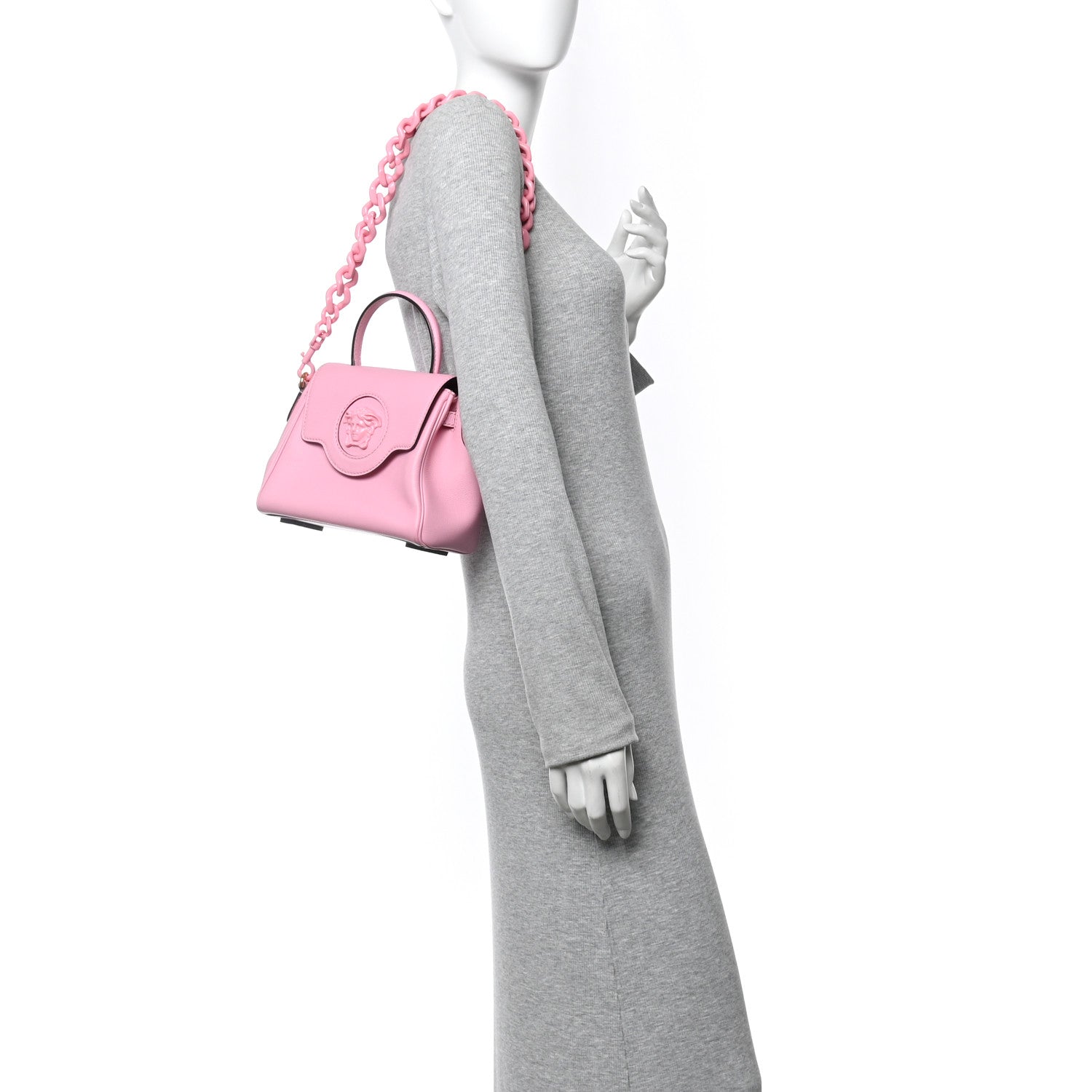 Grained Calfskin Small La Medusa Top Handle Bag Pink