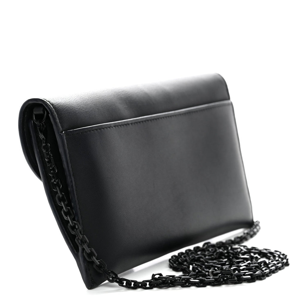 Ultra Matte Calfskin Saddle Chain Wallet Pouch Black