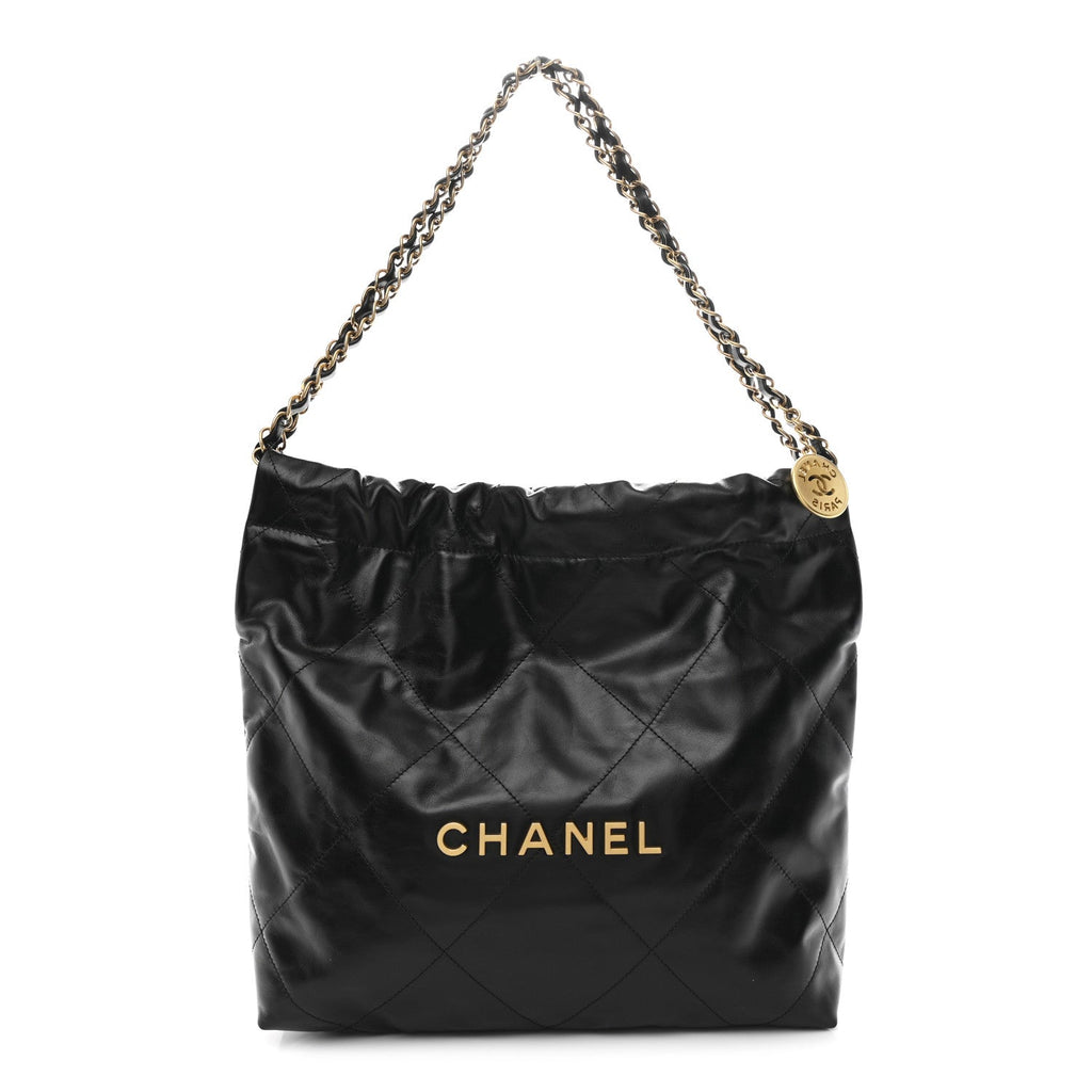 Shiny Calfskin Quilted Small Chanel 22 Black