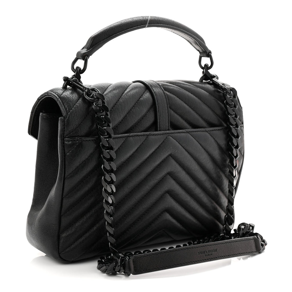 Sheepskin Matelasse Chevron Monogram Monochrome Medium College Bag Black