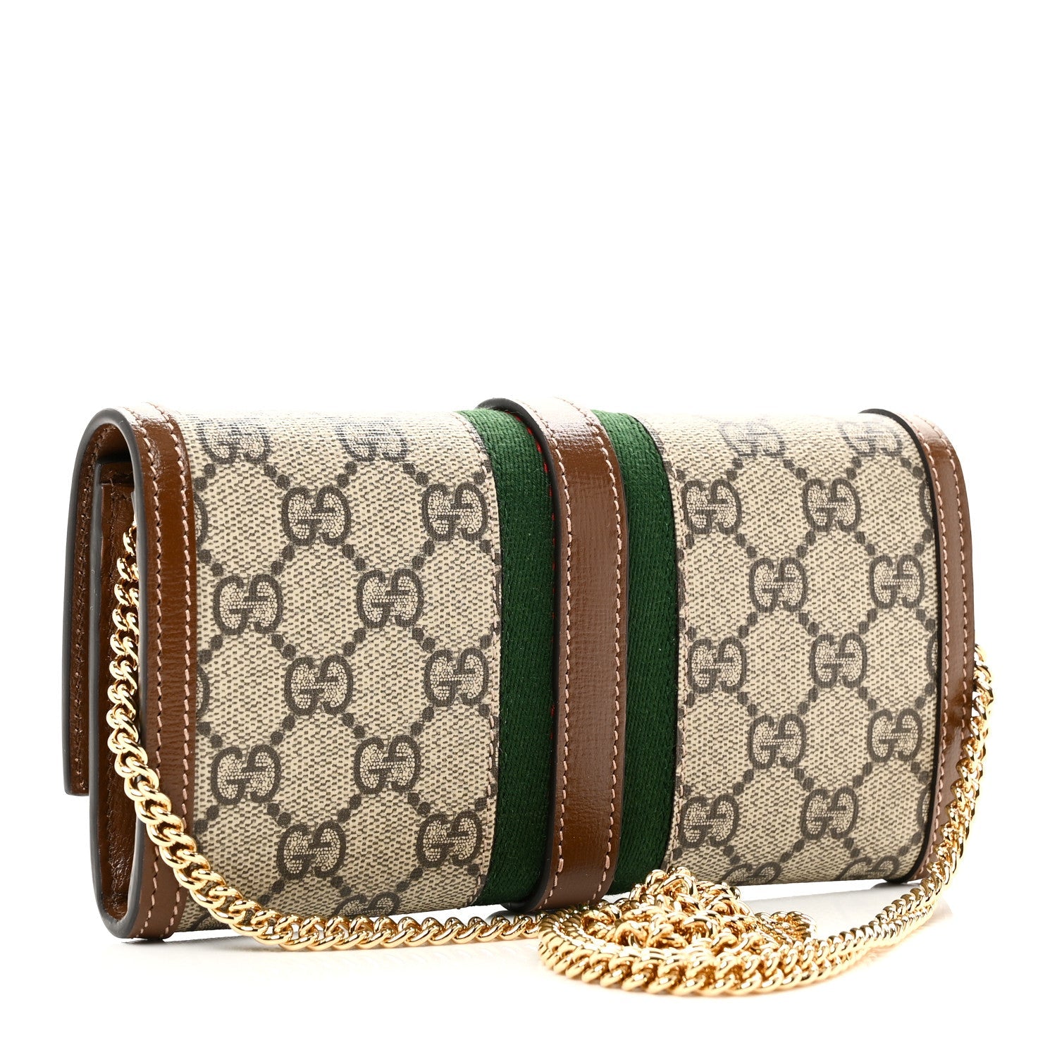 GG Supreme Monogram Azalea Calfskin Web Jackie 1961 Chain Wallet Beige Ebony Brown Sugar