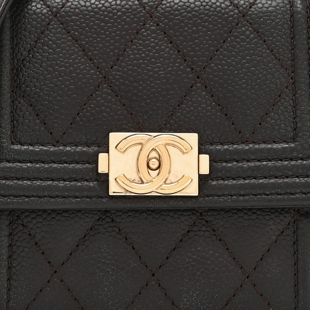 Caviar Quilted Boy  Holder On Chain Black