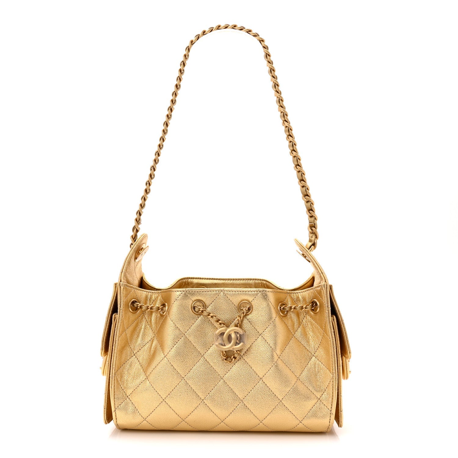 Metallic Caviar Quilted Mini Chanel 25 Handbag Gold