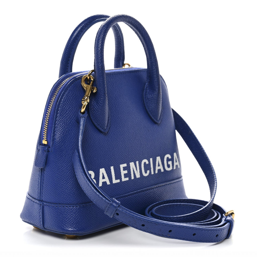 Signature Grained Calfskin Logo XXS Ville Top Handle Bag Bleu Roi White