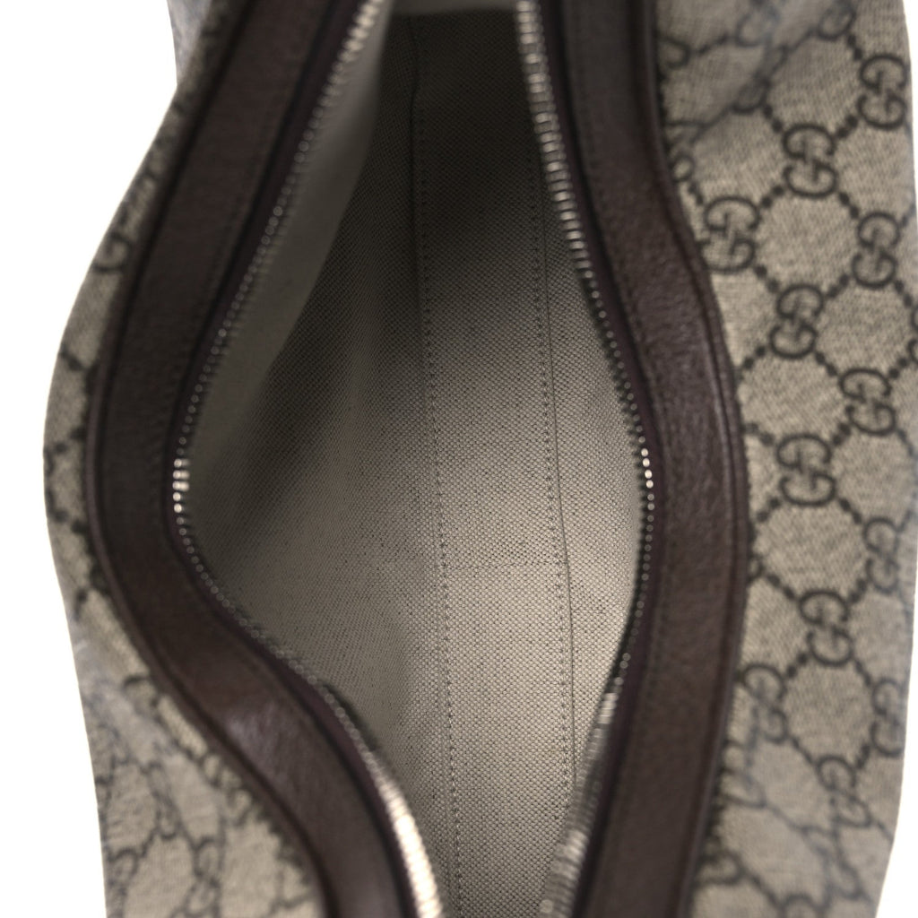 GG Supreme Monogram Textured Calfskin Web Large Attache Shoulder Bag Beige Ebony New Acero