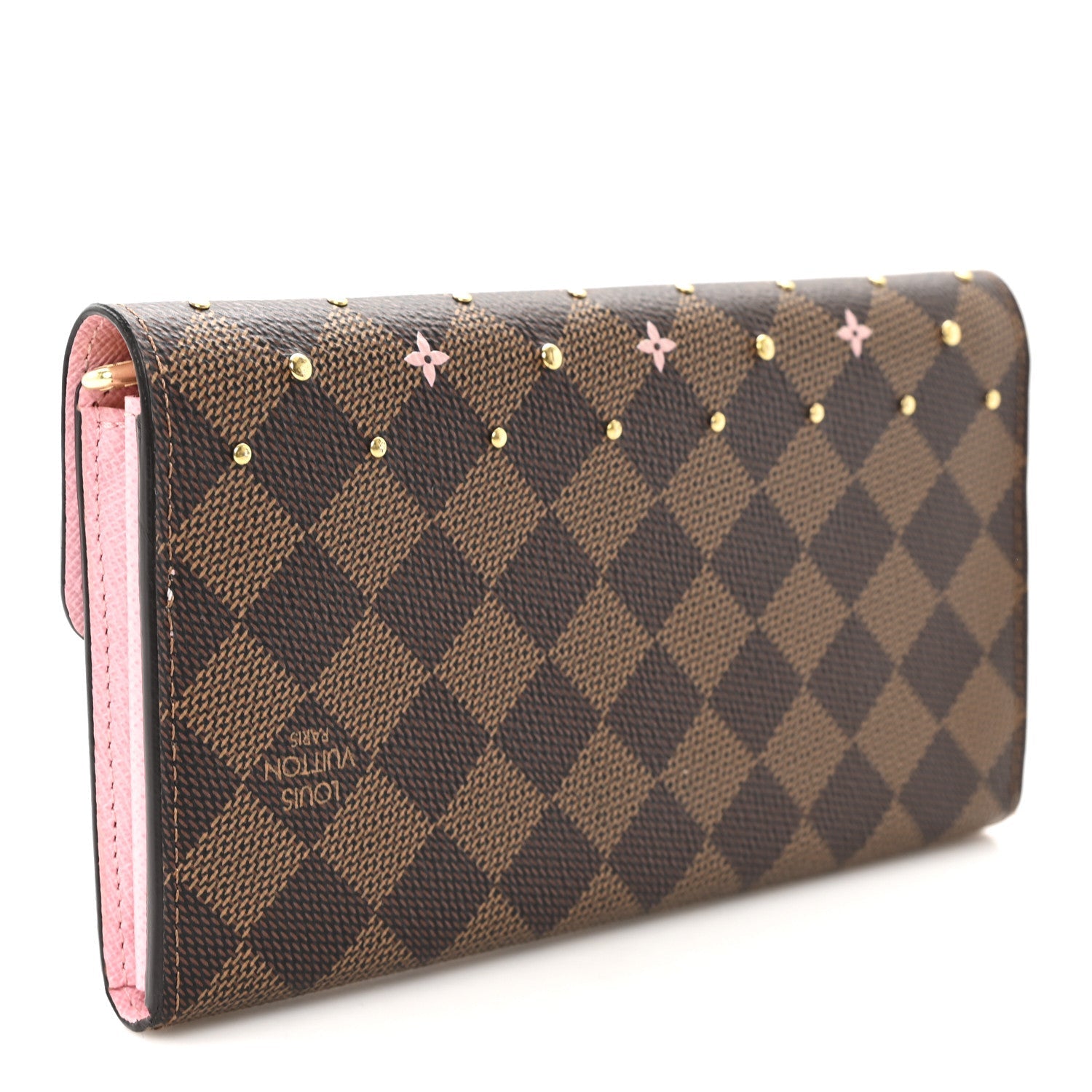 Damier Ebene Studded Sarah Wallet NM Rose Ballerine