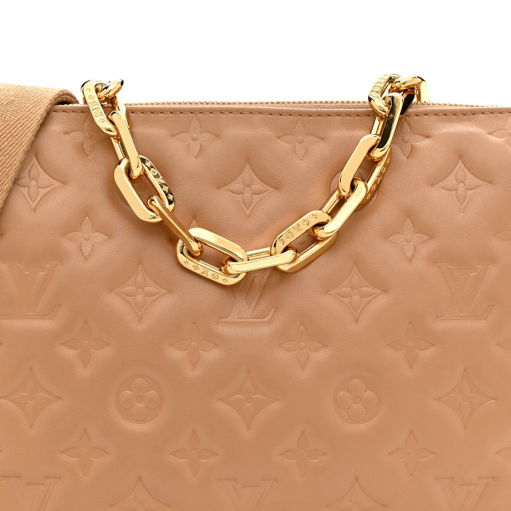 Lambskin Embossed Monogram Coussin PM Camel