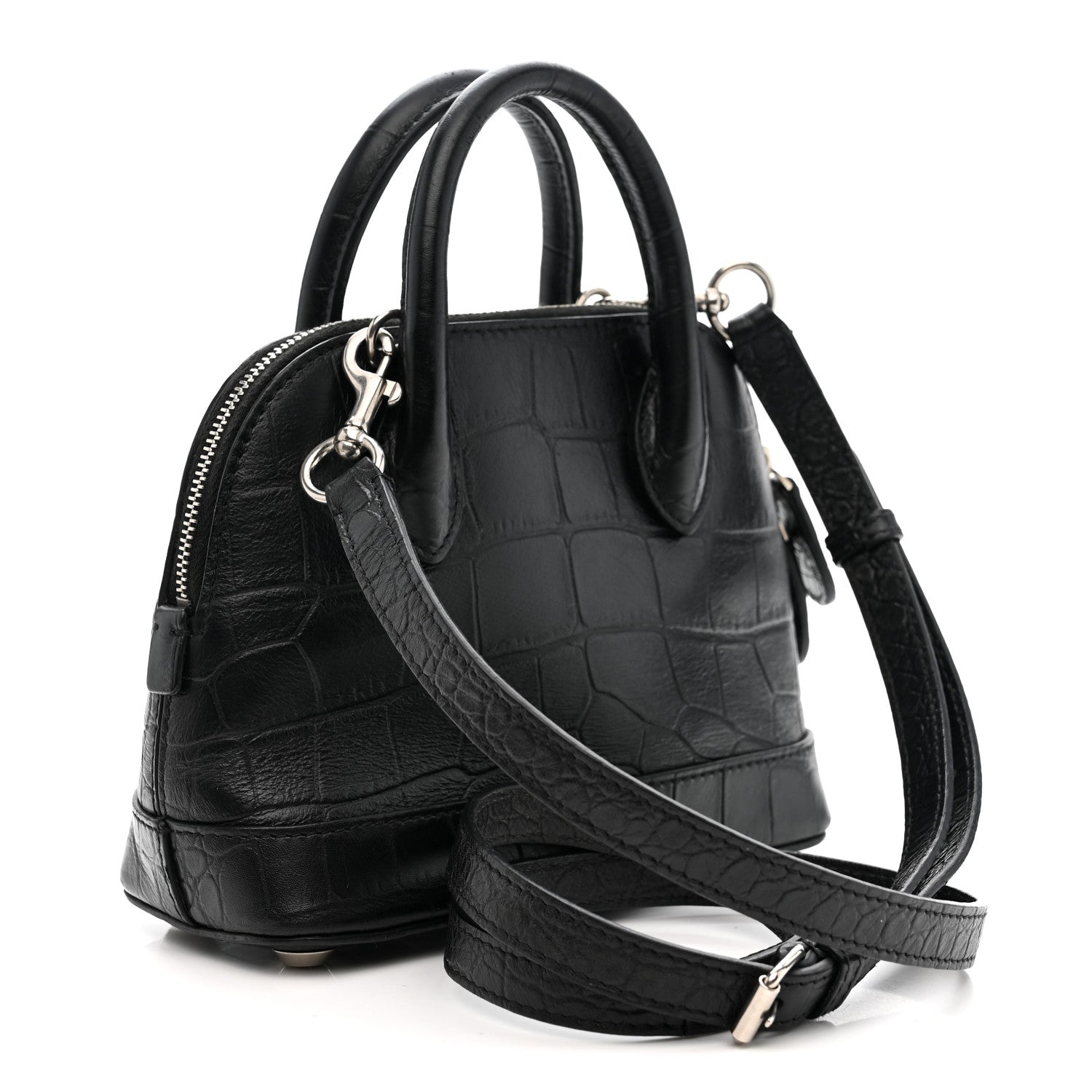 Calfskin Logo Crocodile Embossed XXS Ville Top Handle Bag Black