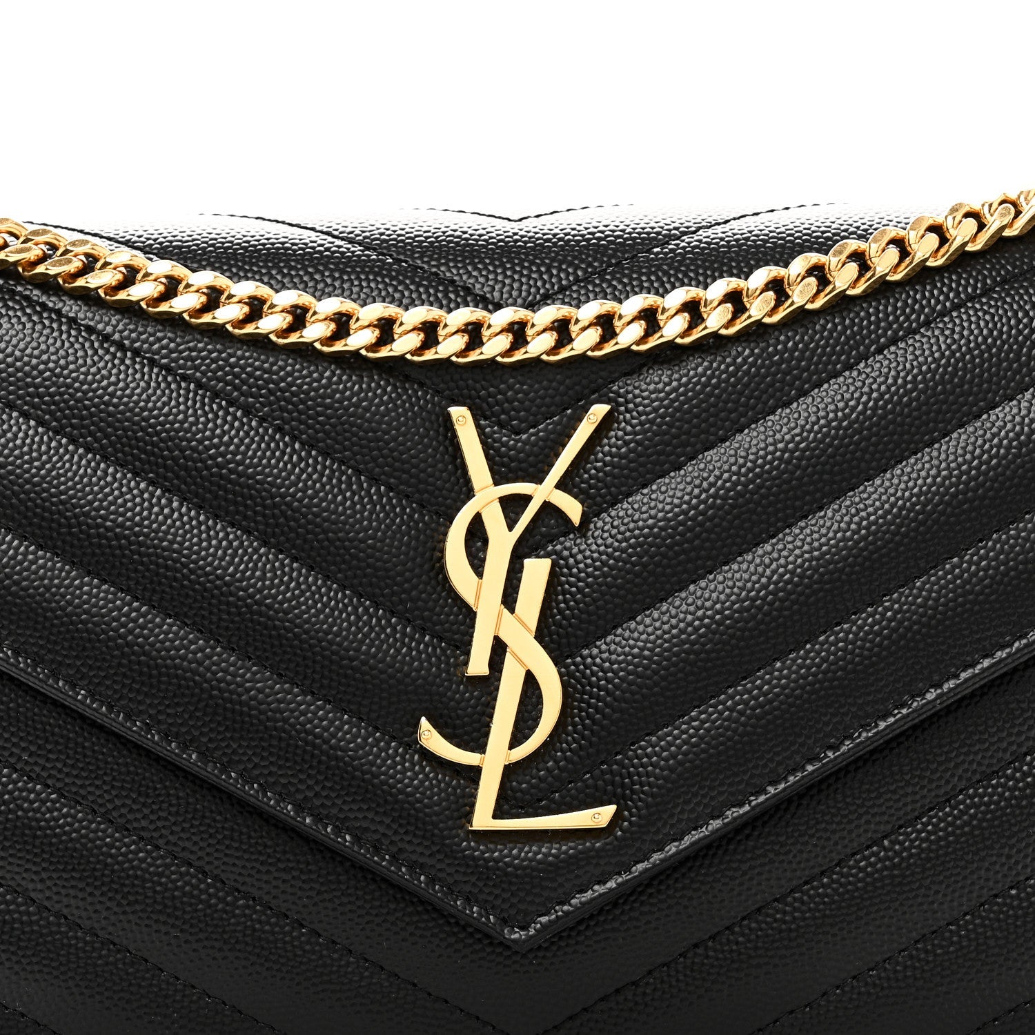 Grain De Poudre Matelasse Chevron Monogram Chain Wallet Black