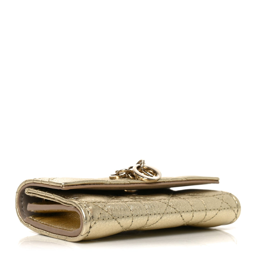 Metallic Lambskin Cannage My Dior Glycine Wallet Gold