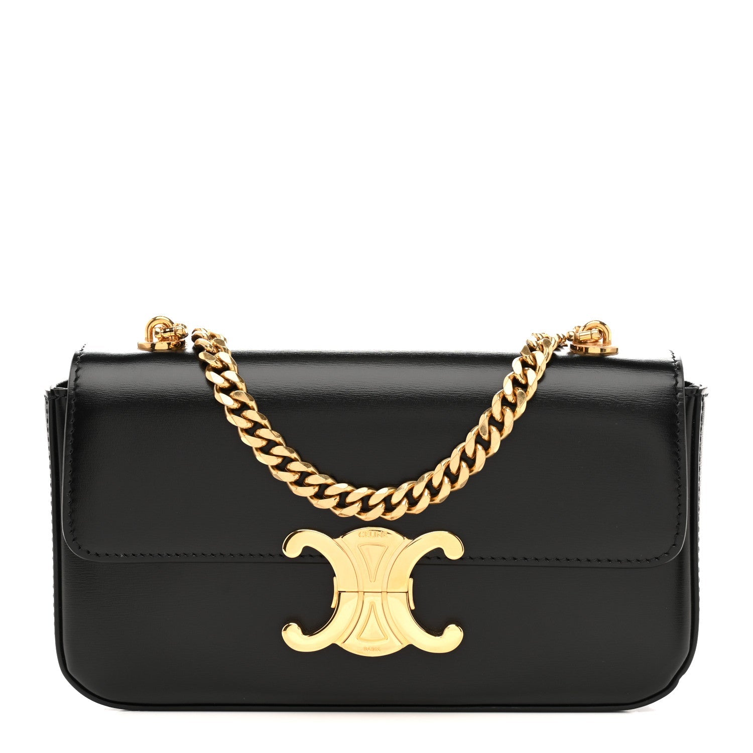Shiny Calfskin Triomphe Chain Shoulder Bag Black