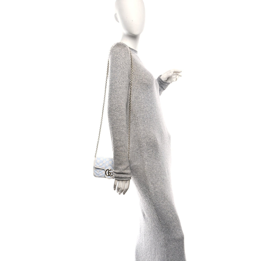 Sponge Boucle Matelasse Mini GG Marmont Shoulder Bag White Light Blue Grey