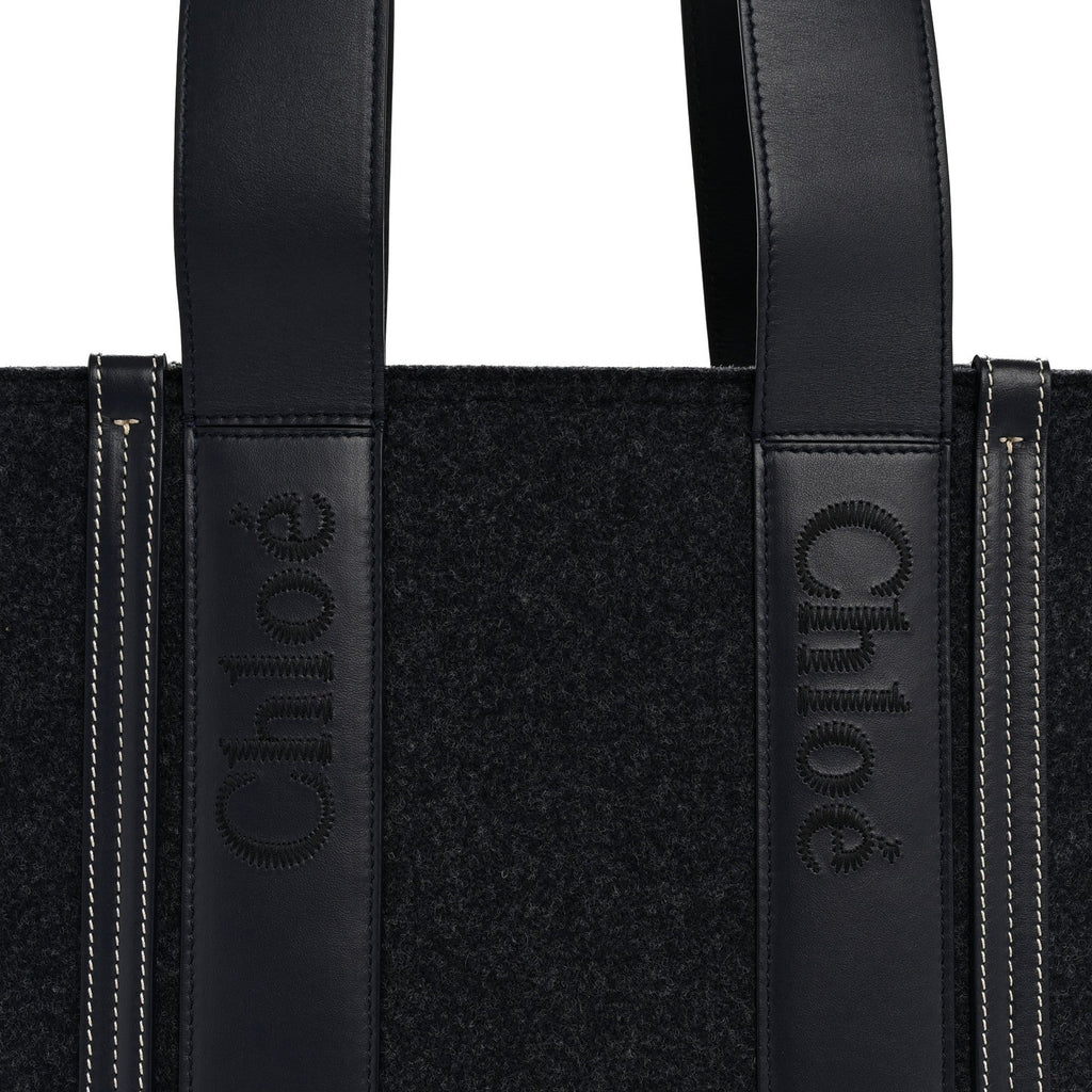 Felt Shiny Calfskin Medium Woody Ribbon Tote Obscure Navy