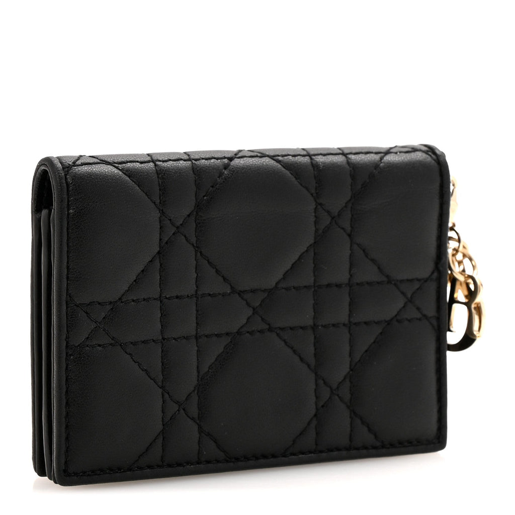 Lambskin Cannage Small Lady Dior Flap  Holder Black
