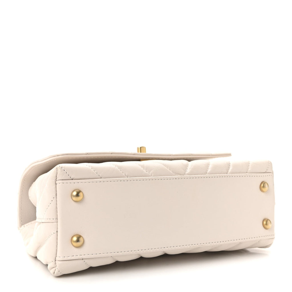Calfskin Chevron Quilted Mini Coco Handle Flap Rose Pale