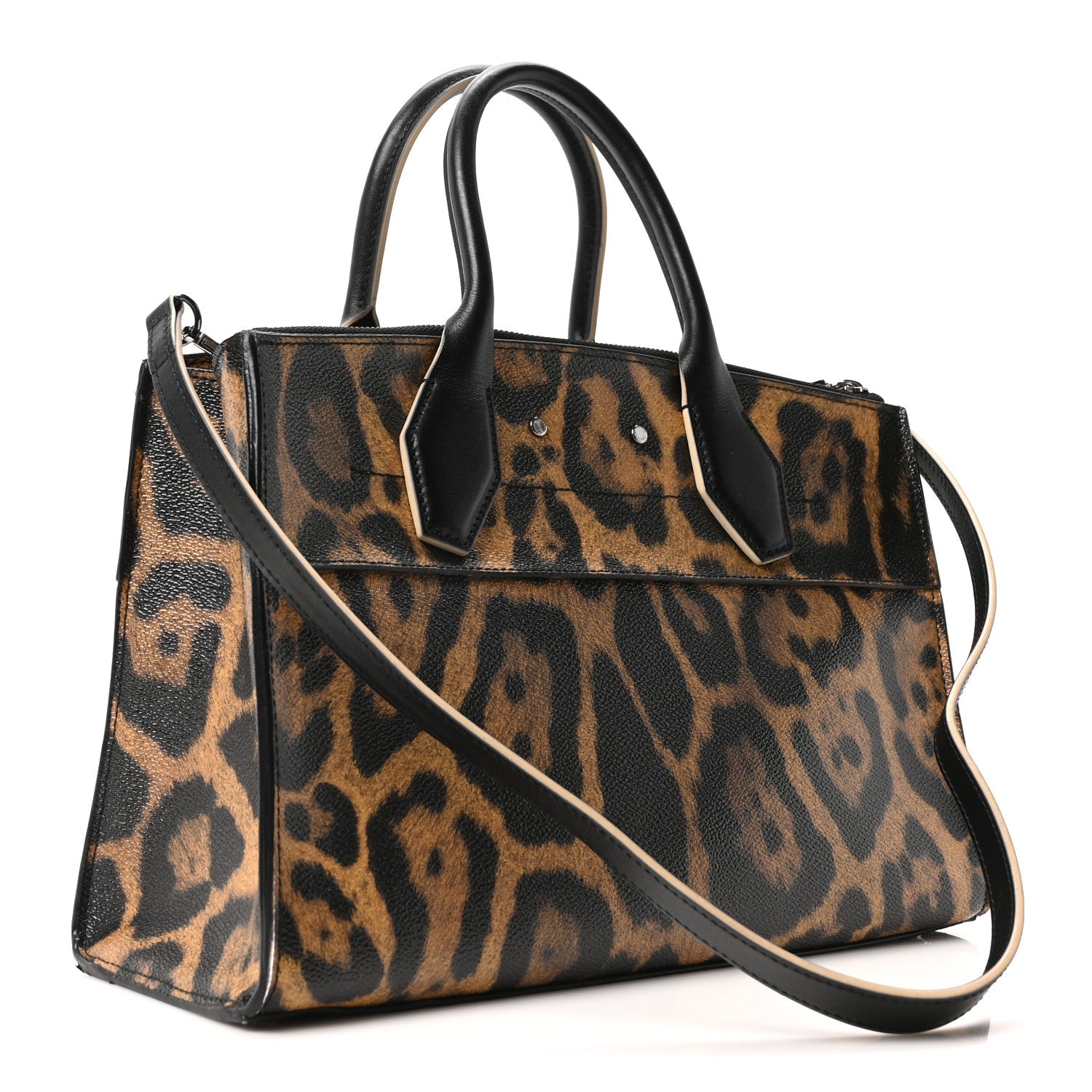 Canvas Calfskin Wild Animal Print City Steamer EW Marron