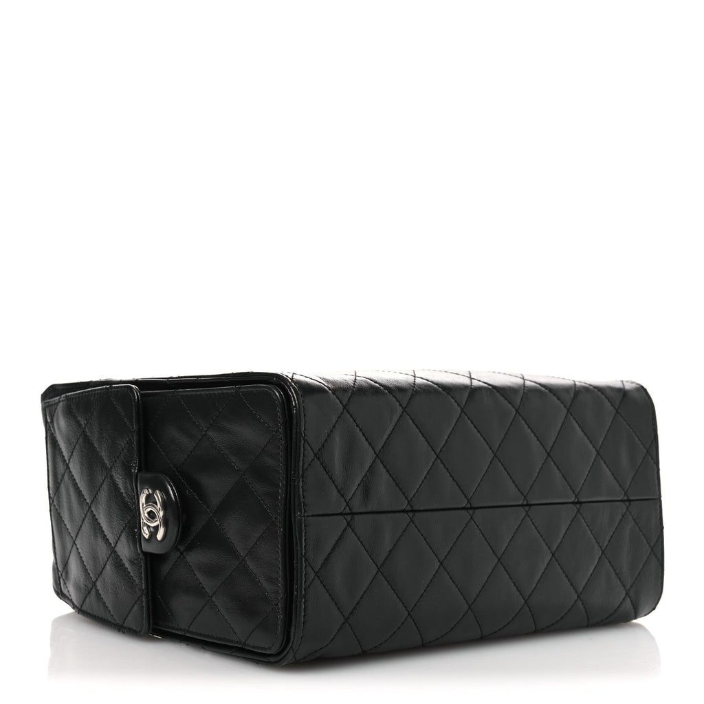 Shiny Crumpled Calfskin Quilted Small Chanel 25 Handbag Black