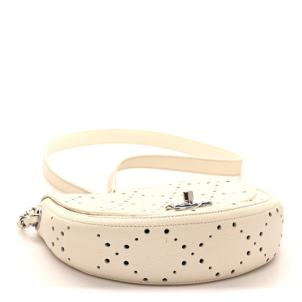 Caviar Perforated Messenger Bag White