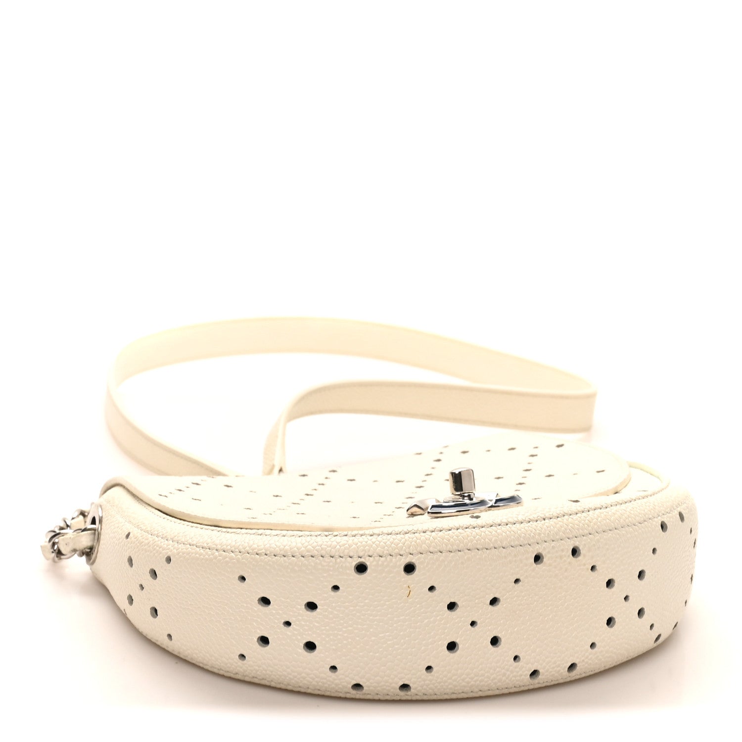 Caviar Perforated Messenger Bag White
