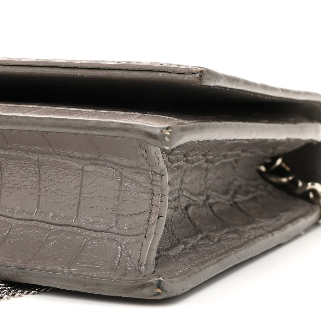 Calfskin Crocodile Embossed Kate Monogram Tassel Chain Wallet Fog