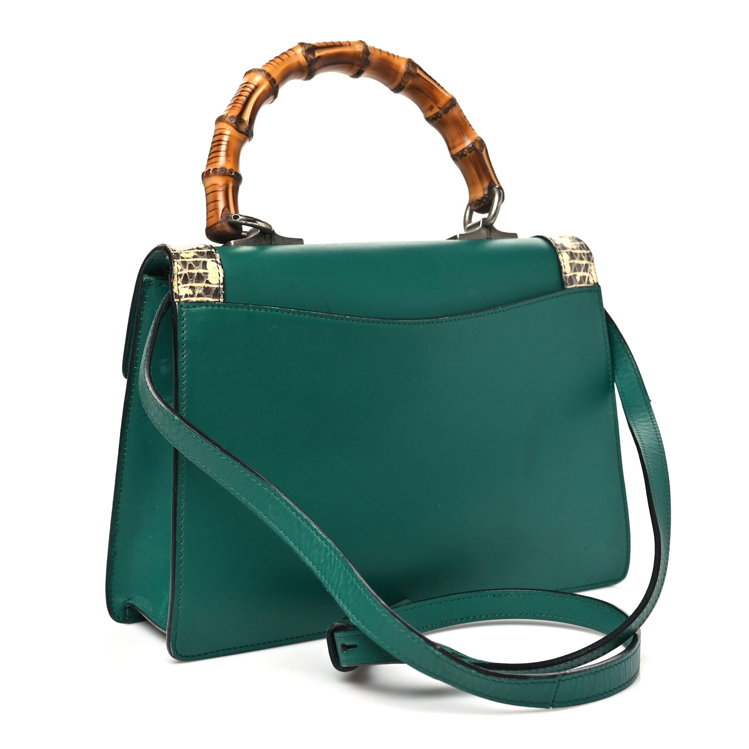 Calfskin Snakeskin Small Lilith Top Handle Bag Green