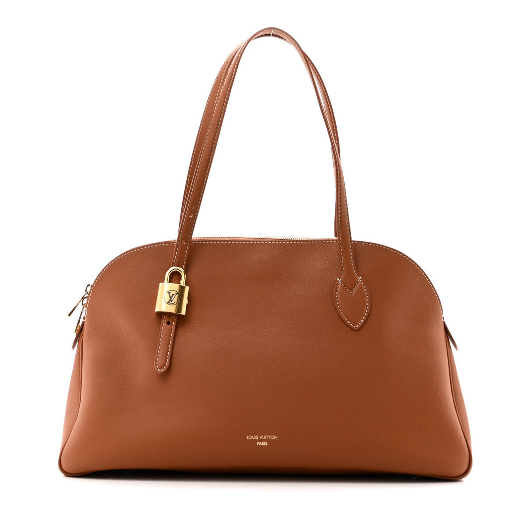 Grained Calfskin Low Key Duffle Tote Cognac
