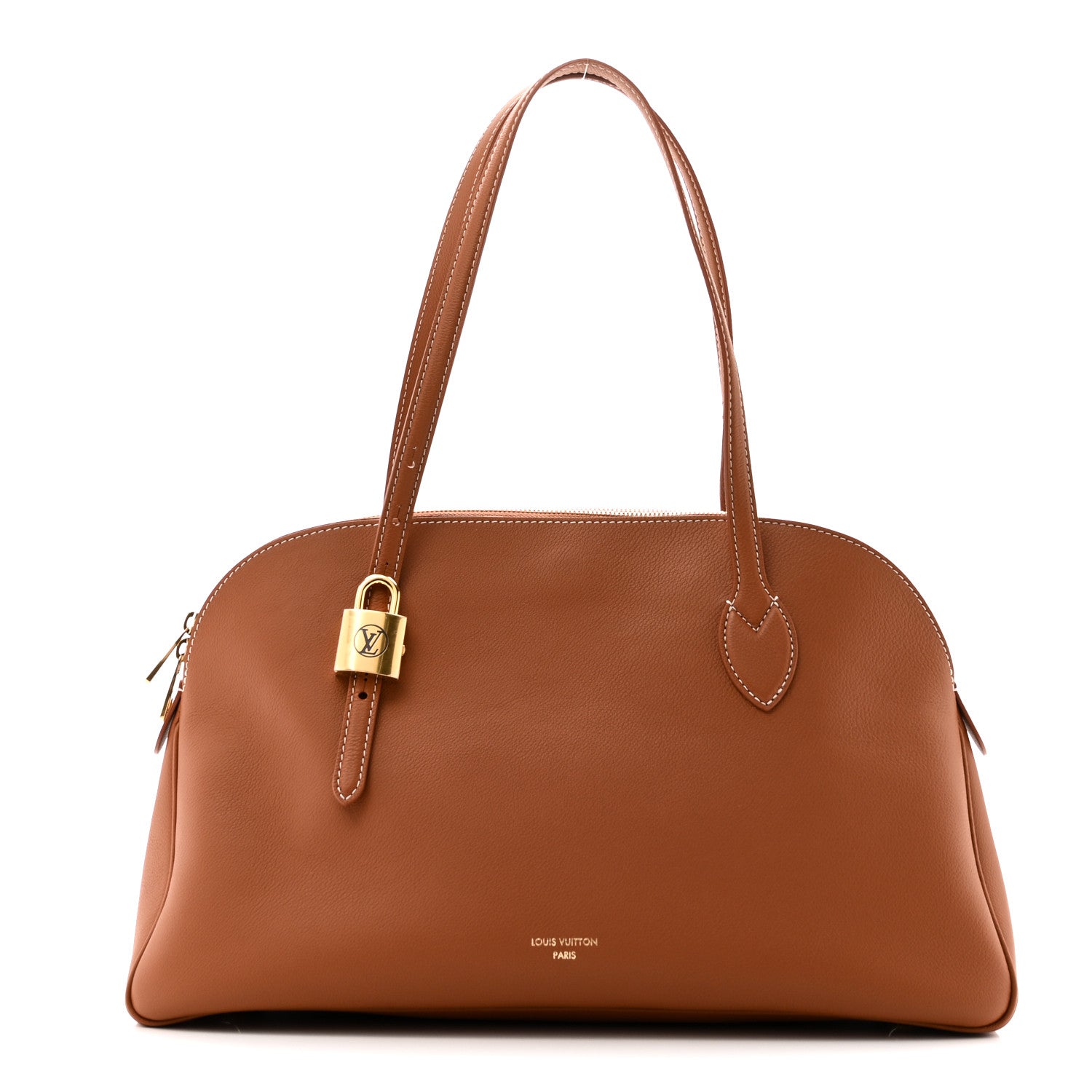 Grained Calfskin Low Key Duffle Tote Cognac