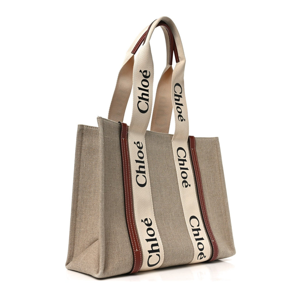 Cotton Calfskin Medium Woody Ribbon Tote White Brown