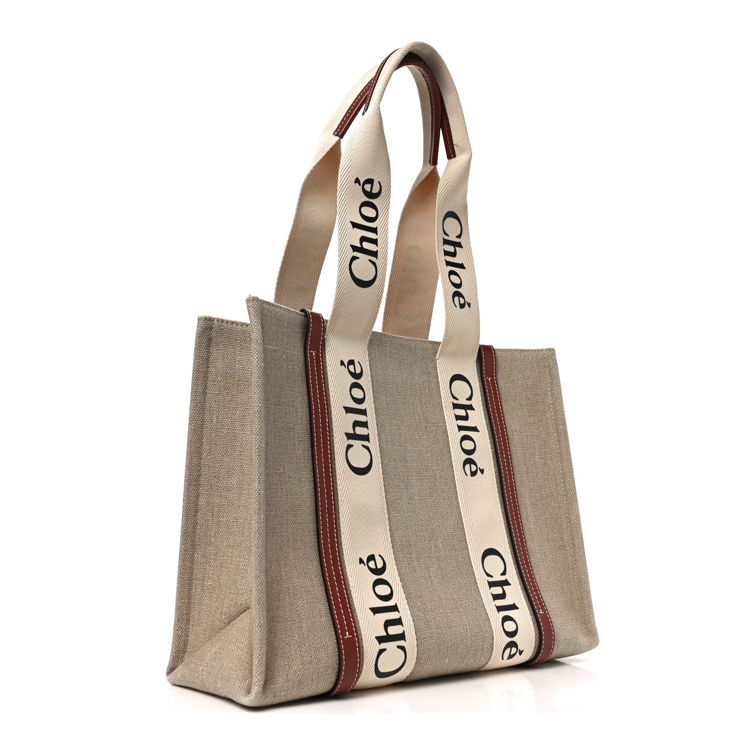 Cotton Calfskin Medium Woody Ribbon Tote White Brown