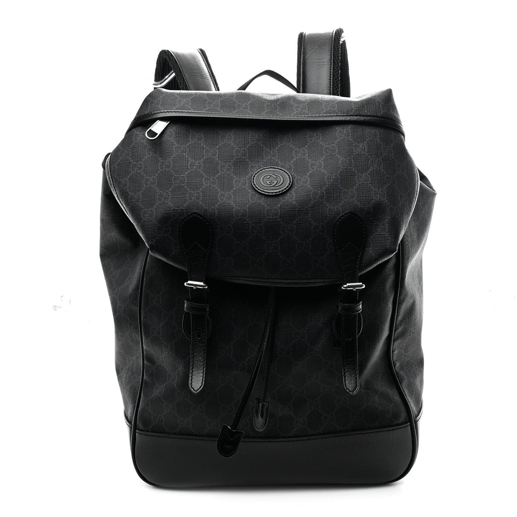 GG Supreme Monogram Azalea Calfskin Medium Retro Interlocking G Backpack Black