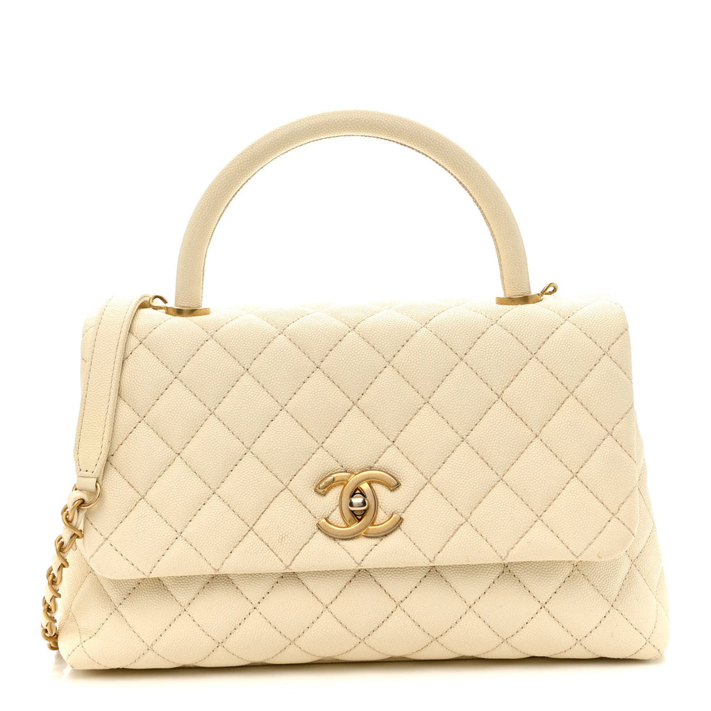 Caviar Quilted Small Coco Handle Flap White