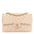 Metallic Caviar Quilted Small Double Flap Beige