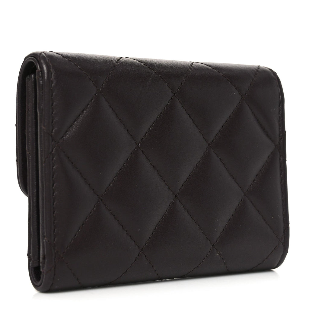 Lambskin Quilted Textured CC Compact Flap  Holder Eggplant