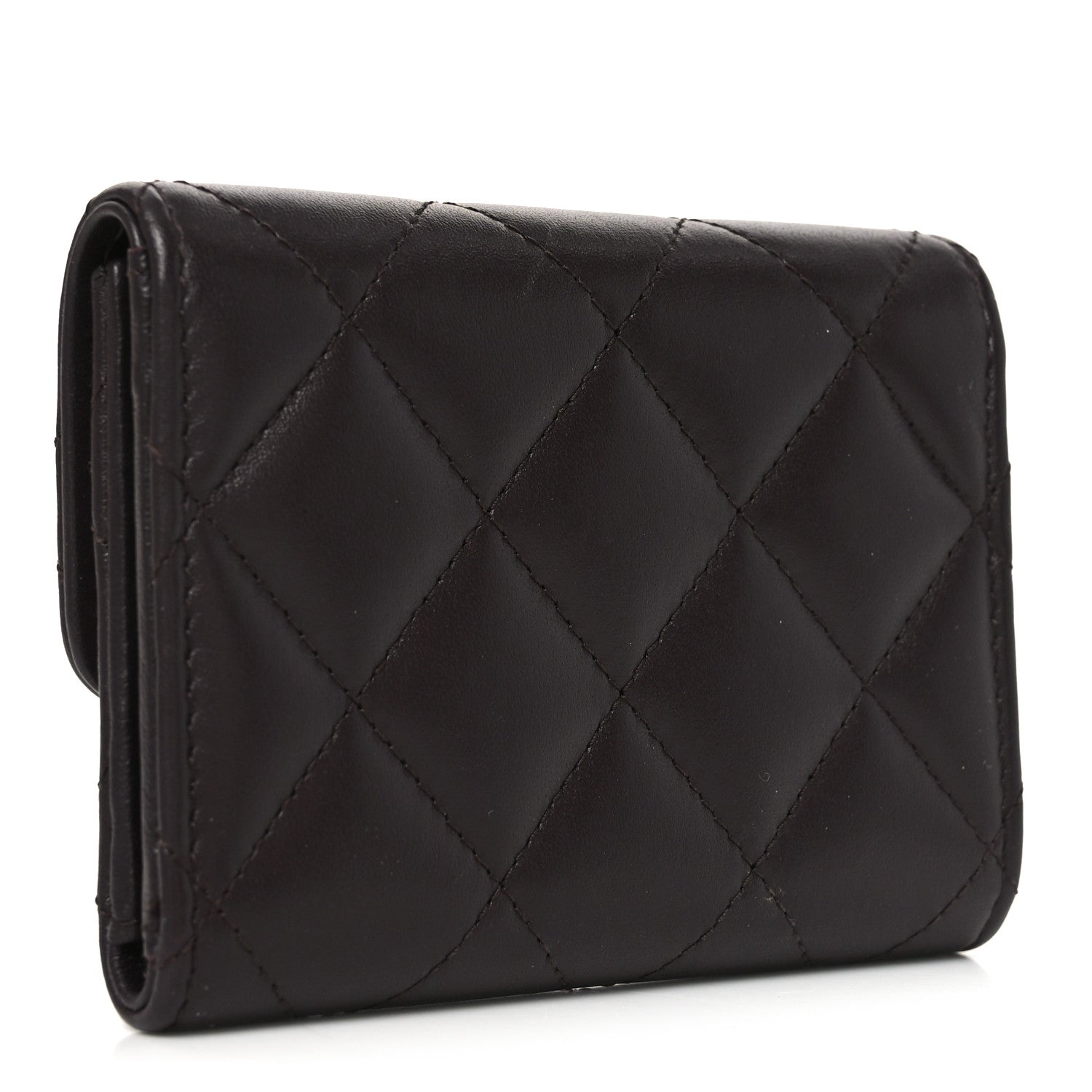Lambskin Quilted Textured CC Compact Flap  Holder Eggplant