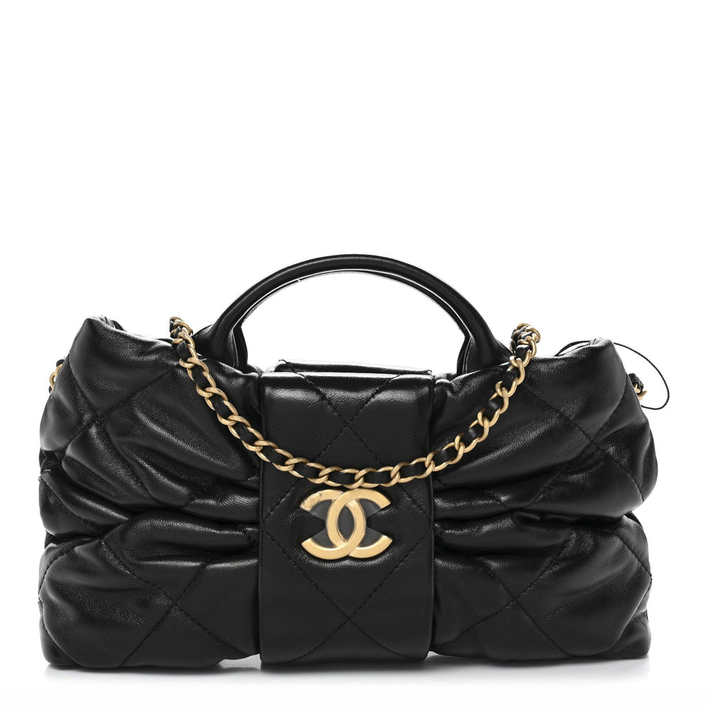 Lambskin Quilted Mini Bow Bag Black