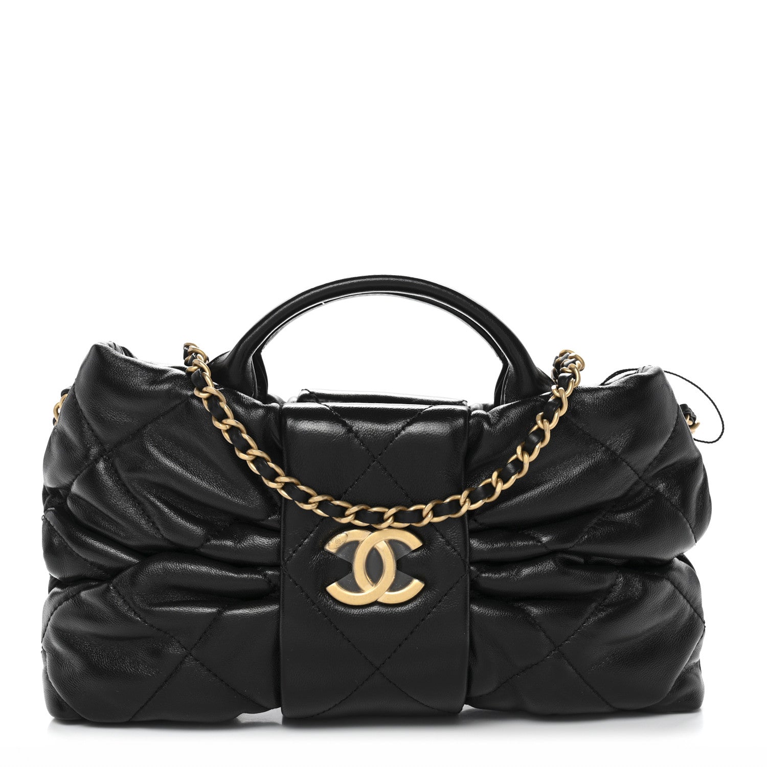 Lambskin Quilted Mini Bow Bag Black