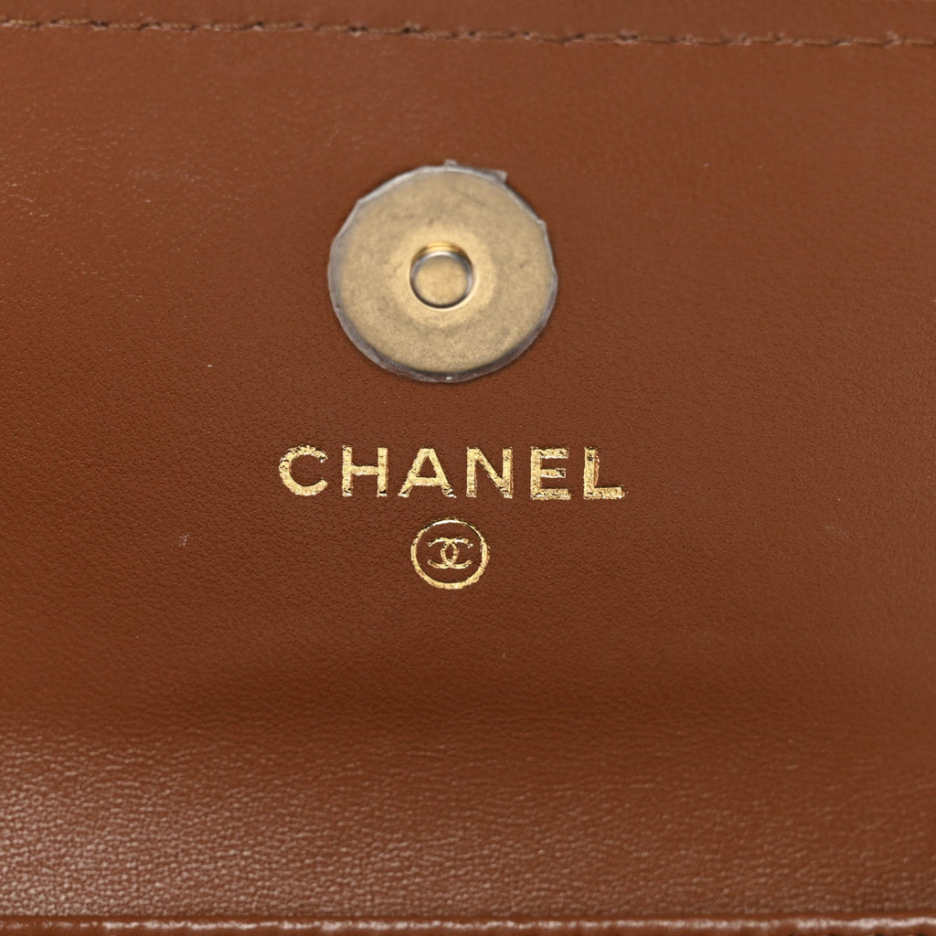 Lambskin Quilted Studded CC Clutch With Chain Brown