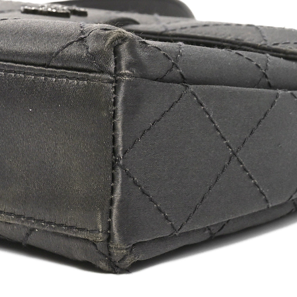 Satin Quilted Crystal CC Square Flap Grey
