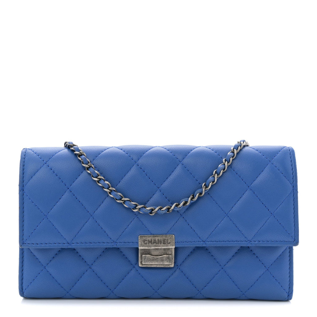 Lambskin Quilted Clutch with Chain Blue