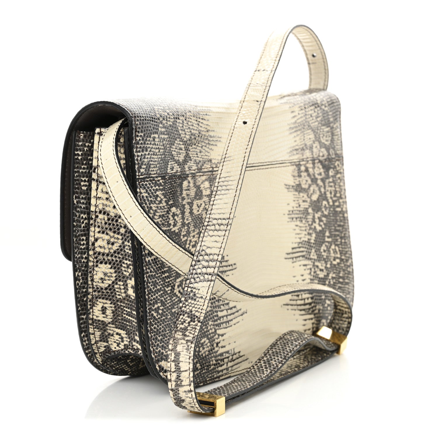 Lizard Medium Classic Box Flap Bag Natural