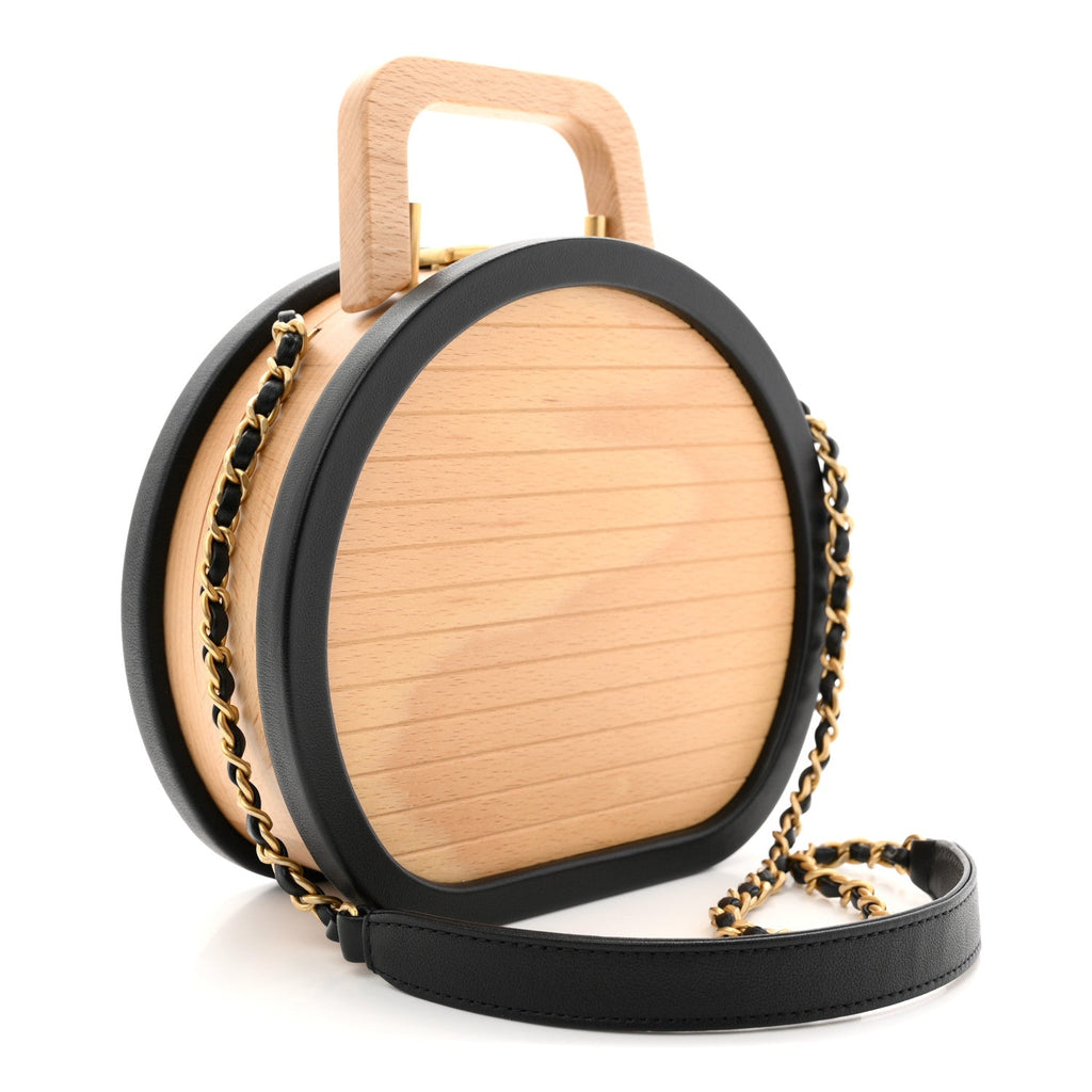 Beech Wood Lambskin Round CC Vanity Case Black