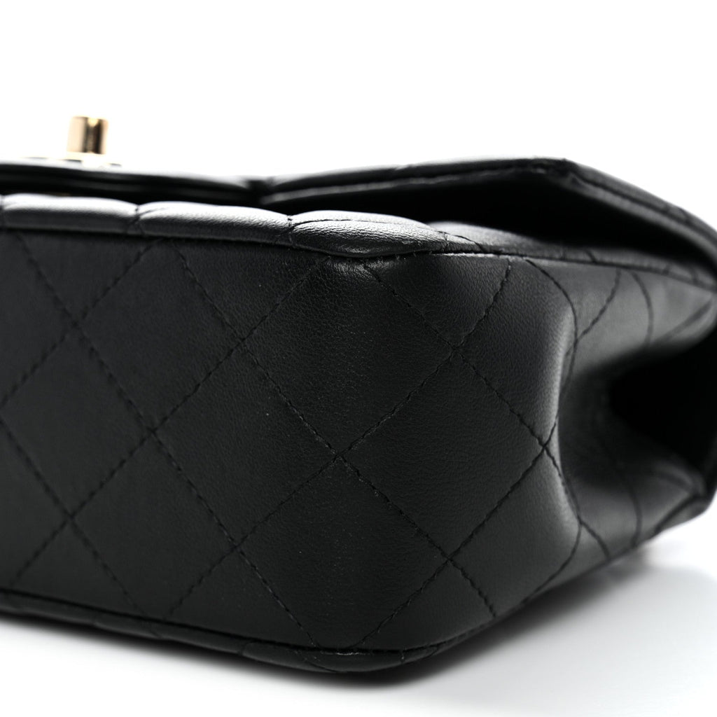 Lambskin Quilted Mini Top Handle Rectangular Flap Black